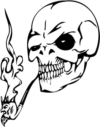 Evil Skull Smoking A Pipe Coloring Page